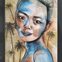 Aquarelle , pastels, encre et collage